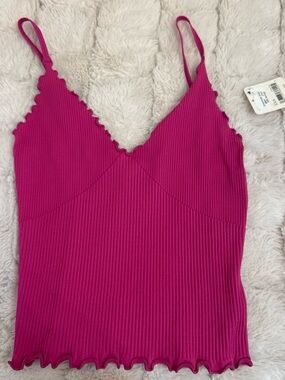 Free People Ribbed Scallop Edge Tank Top - Hot Pink